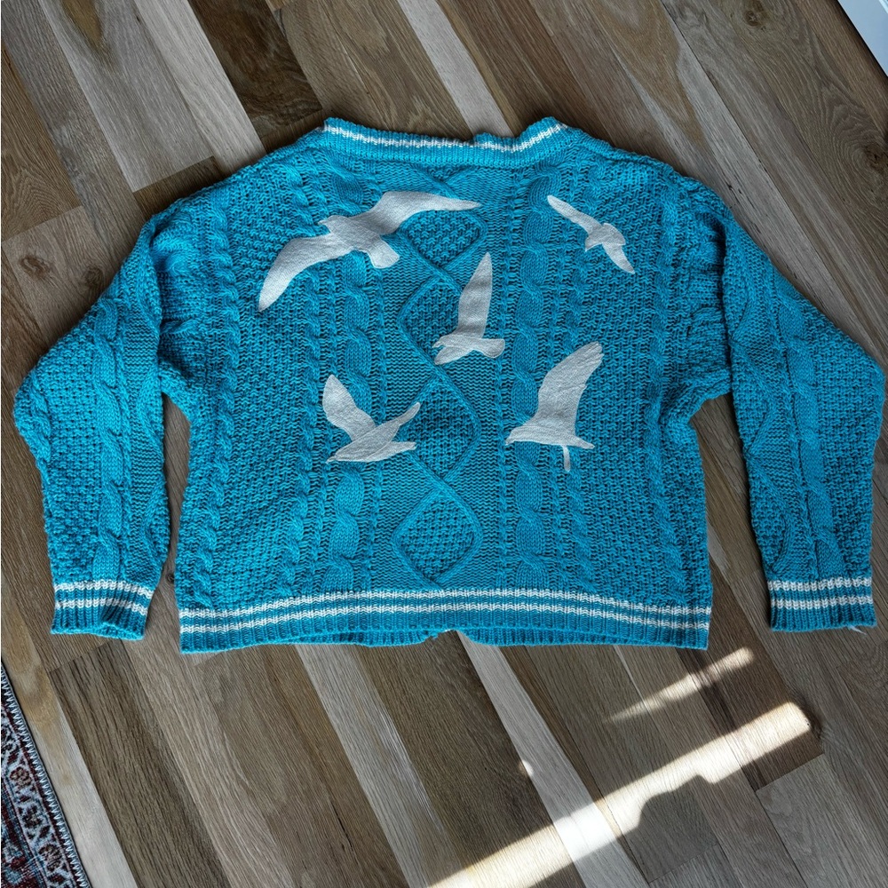 Limited Edition Taylor Swift 1989 Blue Cable Knit Cardigan with White Accents - Picture 5 of 6